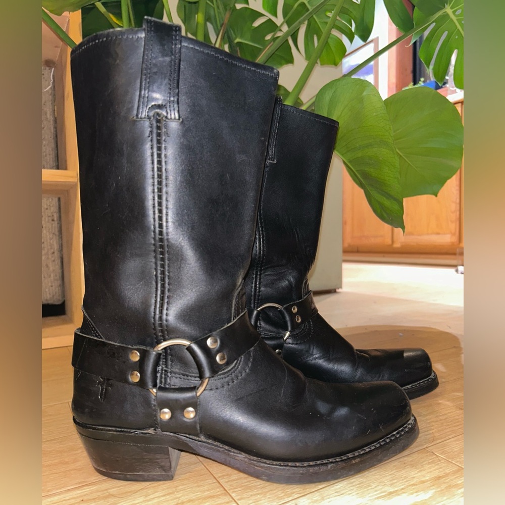 Frye 12r
Tall Leather Harness Biker Boots